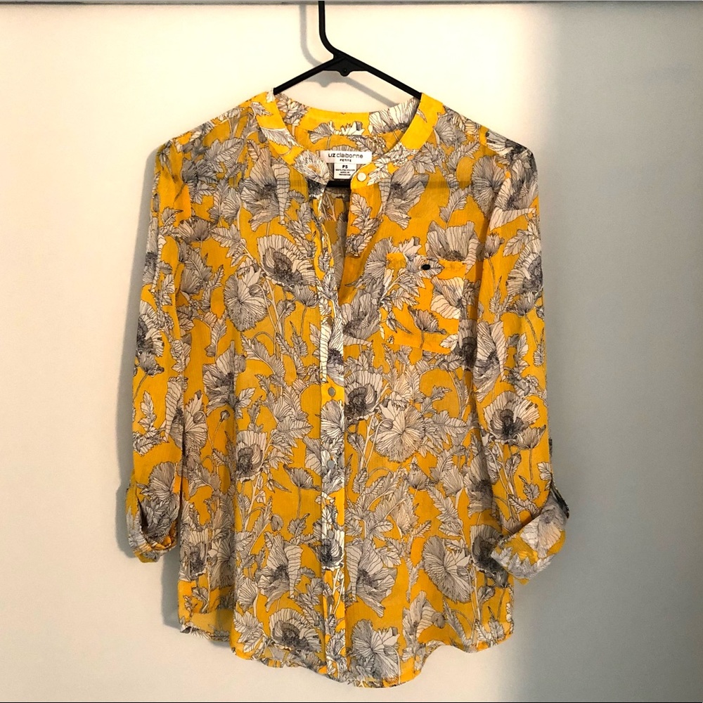 Liz Claiborne Petite Yellow Floral Button Shirt